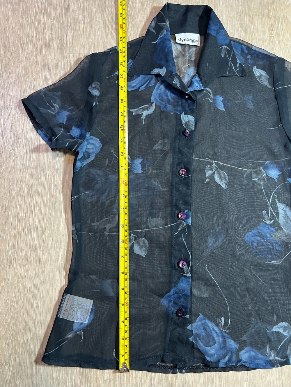 Y2K Vintage Dynamite Black Floral Sheer Short-Sleeve Shirt Women’s Size Small - Picture 6 of 8